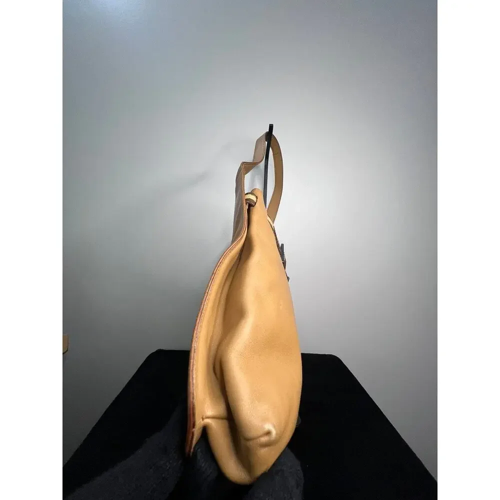 Gucci Vintage Tan Leather Hobo Shoulder Bag Woven Belt Detail Made in Italy